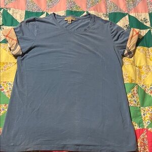 Burberry Blue Short Sleeve Tee with Plaid Accents